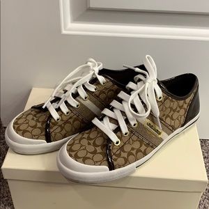 Coach Frances Lace Up Sneakers, Khaki/Gold Multi
